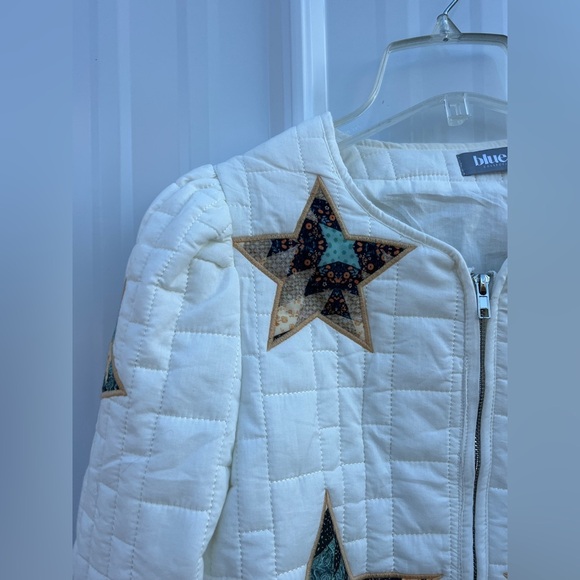 Vintage Blue B Star Quilted Patchwork Cottagecore Grannycore Jacket Blazer Y2K - Picture 6 of 11
